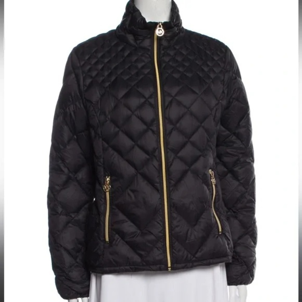 MICHAEL Michael Kors Black Quilted Puffer with Gold Zippers